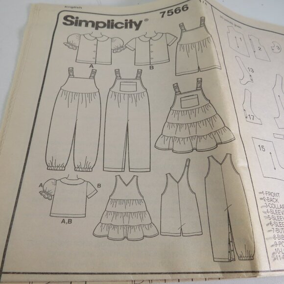 Simplicity 7566 Clothing Pattern Toddler 1/2 - 2 UNCUT overalls, sundress - Picture 5 of 8